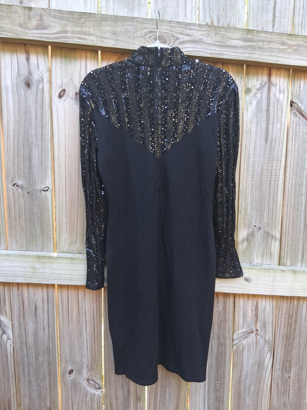 Vtg St. John Black Long Sleeve Sequin Yoke Dress